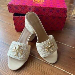 Tory Butch Everly Raffia Block Heel Slides